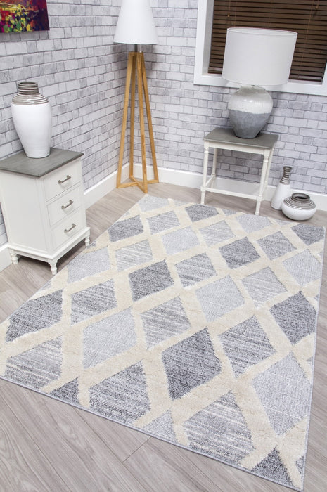 Grey Cream Diamonds Geometric Rug - Lindos