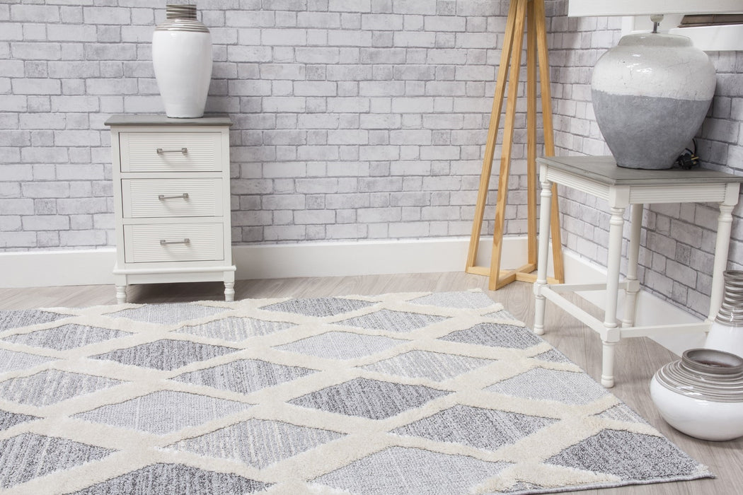 Grey Cream Diamonds Geometric Rug - Lindos