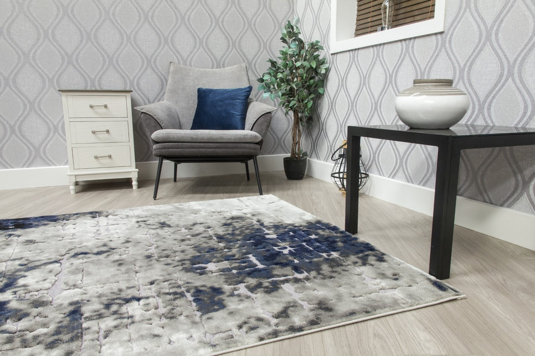 Navy Blue Grey Abstract Rug - Bellini Mirage