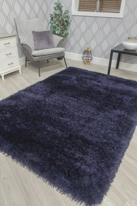 Navy Blue Shaggy Rug - Bentley