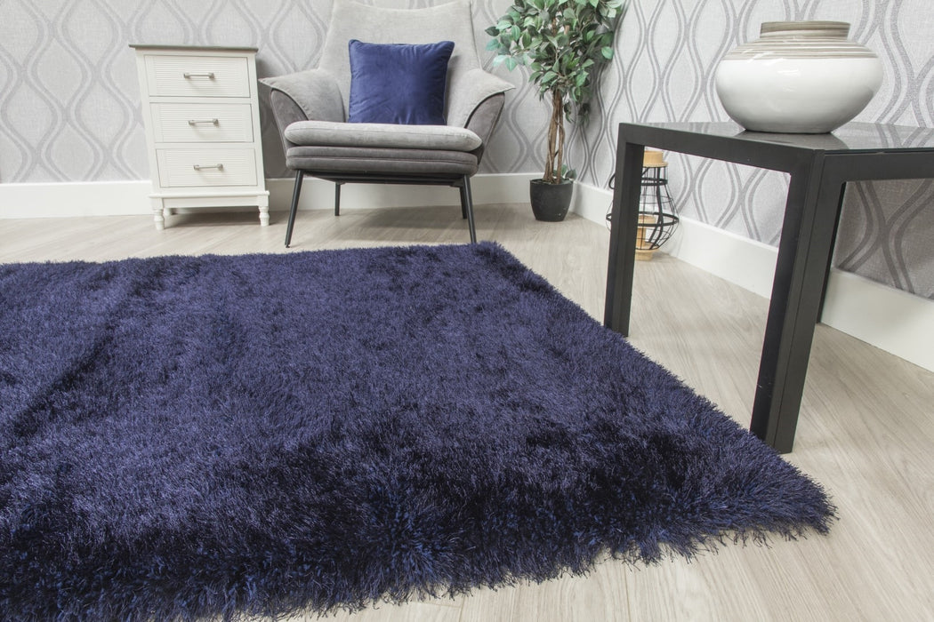 Navy Blue Shaggy Rug - Bentley