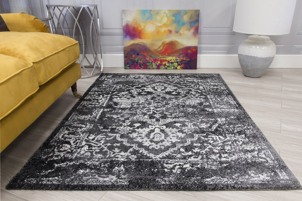 Medallion Distressed Grey Rug - Antika