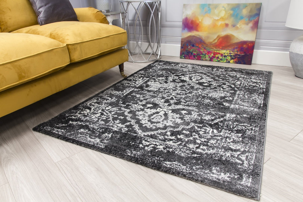 Medallion Distressed Grey Rug - Antika