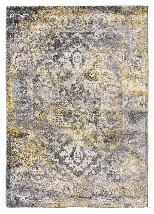 Medallion Distressed Teal Rug - Yellow