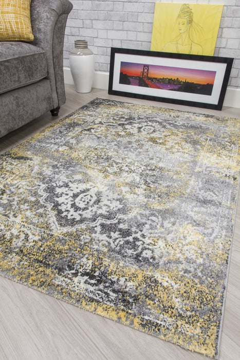 Medallion Distressed Teal Rug - Yellow