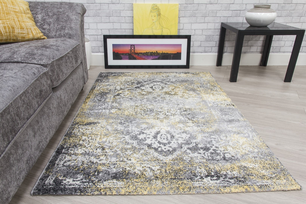 Medallion Distressed Teal Rug - Yellow