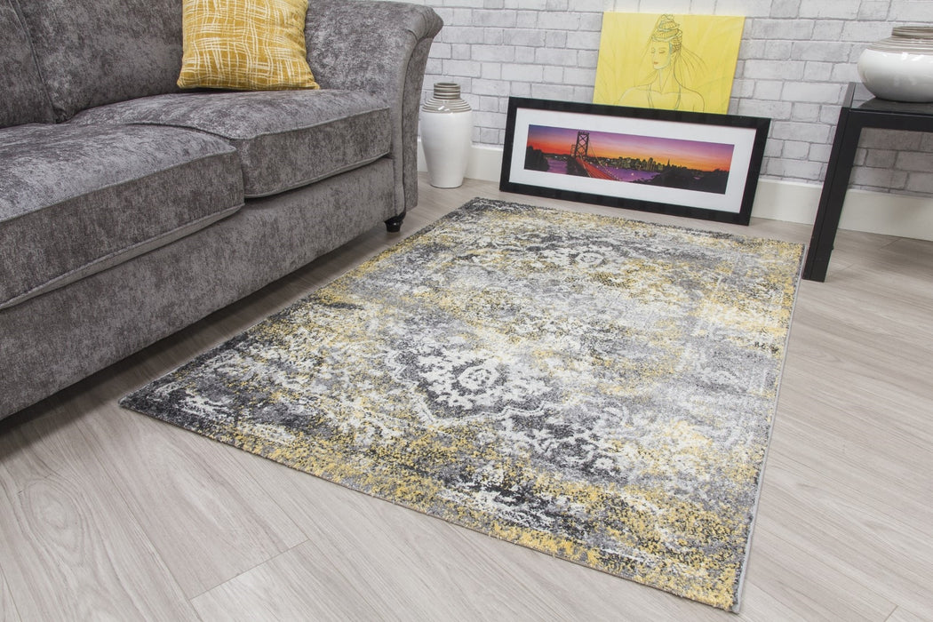 Medallion Distressed Teal Rug - Yellow