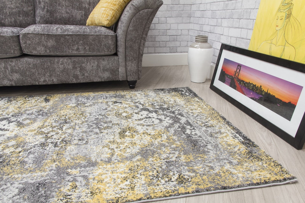 Medallion Distressed Teal Rug - Yellow