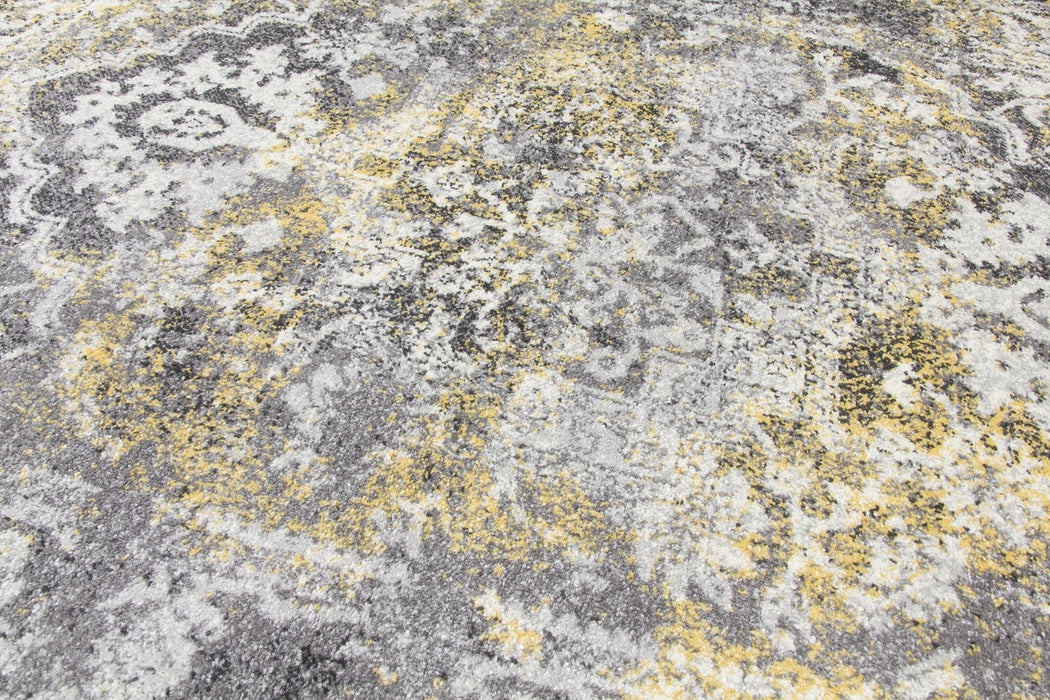 Medallion Distressed Teal Rug - Yellow