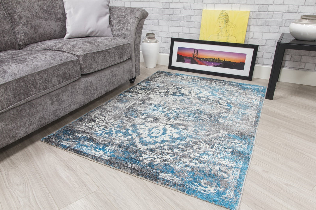 Medallion Distressed Teal Rug - Antika