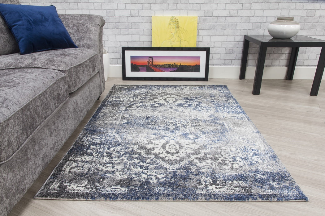 Medallion Distressed Navy Rug - Antika