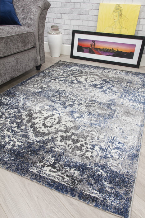 Medallion Distressed Navy Rug - Antika