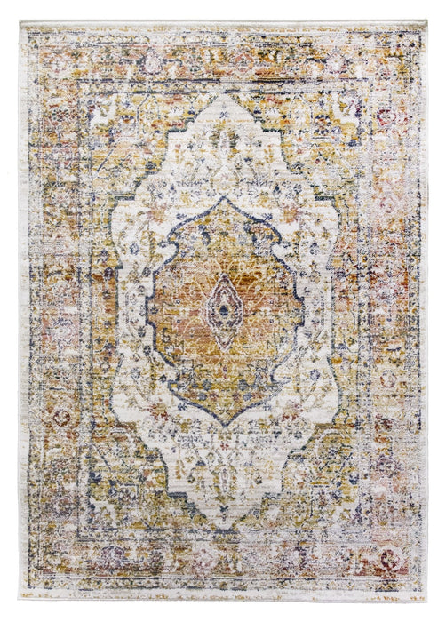 Natural Cream Distressed Rug - Boho Medallion