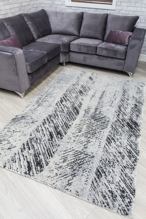 Grey Black Abstract Rug - Rococo Feathered