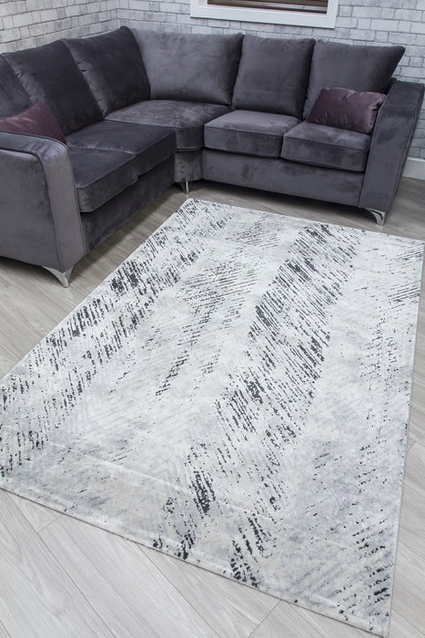 Grey Black Abstract Rug - Rococo Feathered