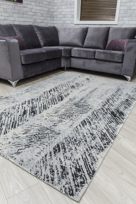 Grey Black Abstract Rug - Rococo Feathered