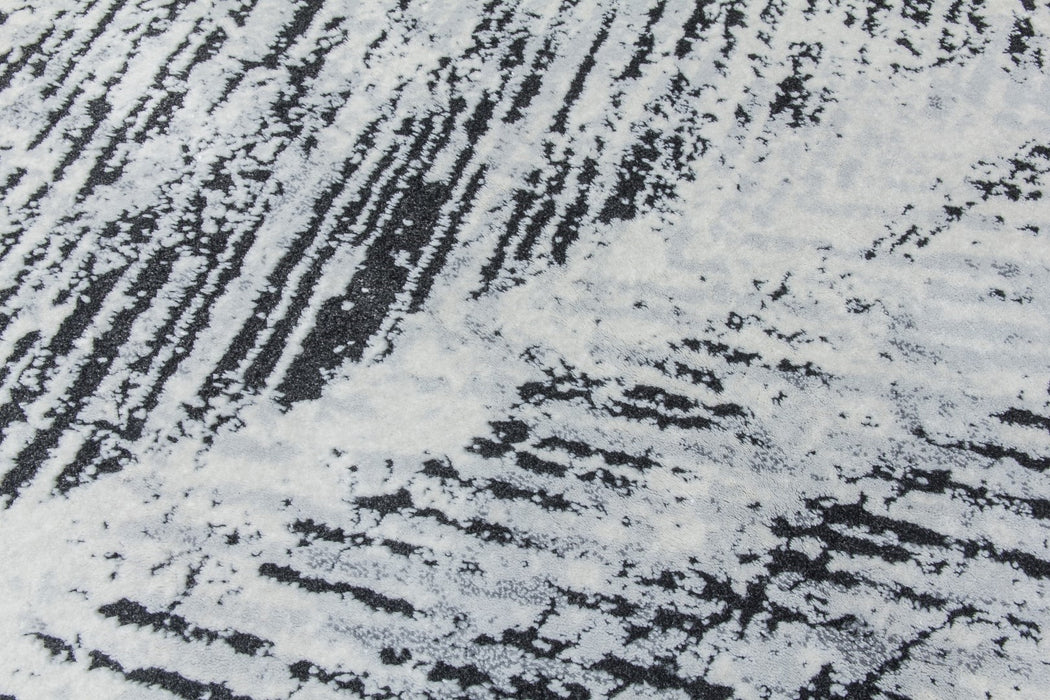 Grey Black Abstract Rug - Rococo Feathered