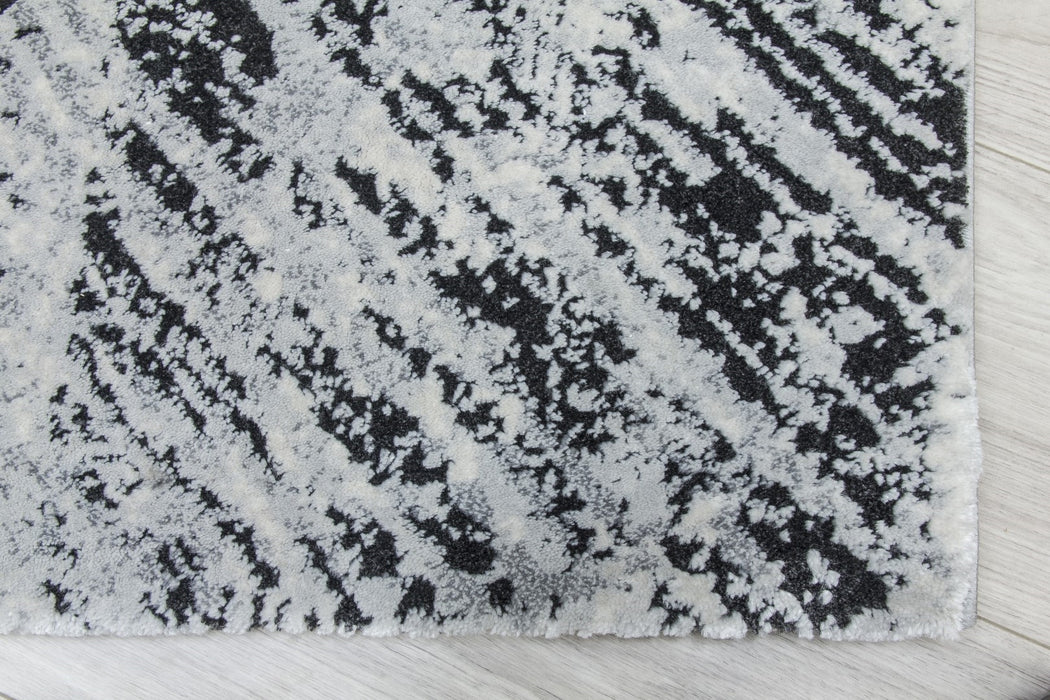 Grey Black Abstract Rug - Rococo Feathered