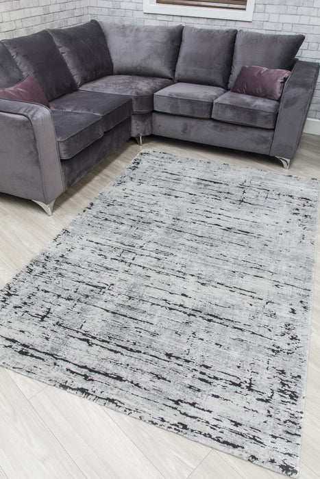 Grey Black Abstract Rug - Rococo Crevassi