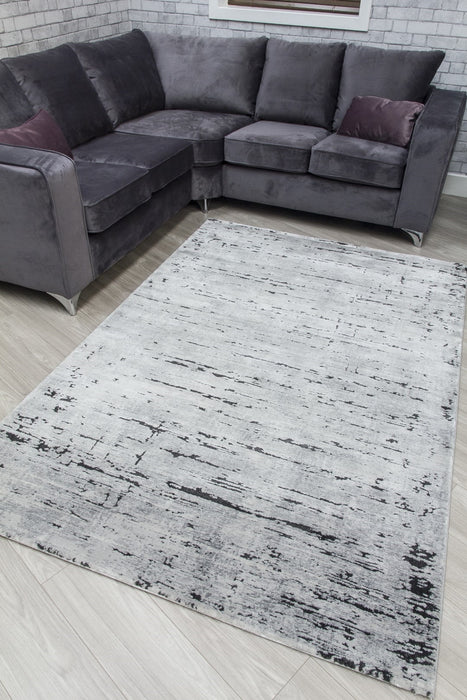 Grey Black Abstract Rug - Rococo Crevassi