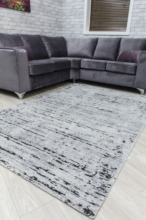 Grey Black Abstract Rug - Rococo Crevassi