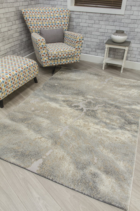 Grey Cream Beige Abstract Modern Rug - Callisto Mist