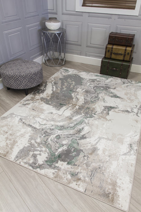 Green Greige Abstract Modern Rug - Casino Marble