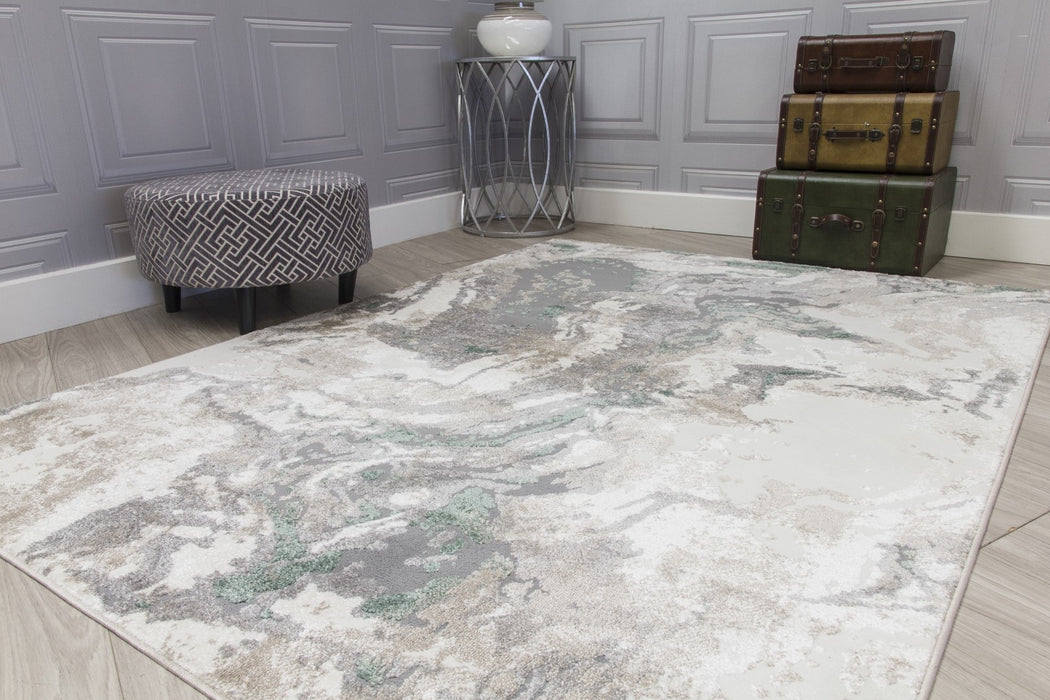 Green Greige Abstract Modern Rug - Casino Marble