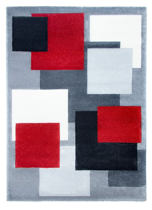 Red Grey Modern Squares Geometric Rug - Tempo