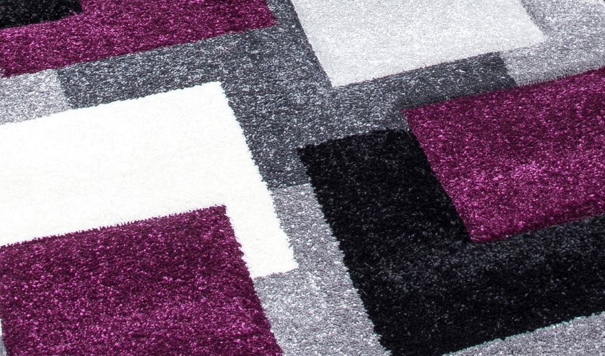 Purple Grey Modern Squares Geometric Rug - Tempo