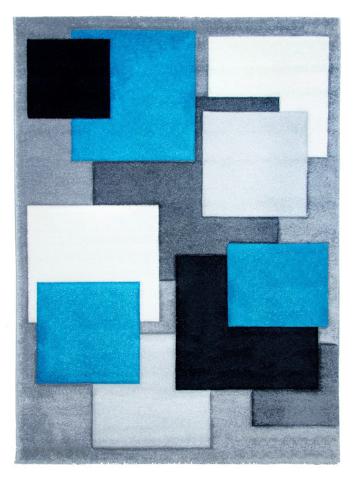 Teal Grey Modern Squares Geometric Rug - Tempo