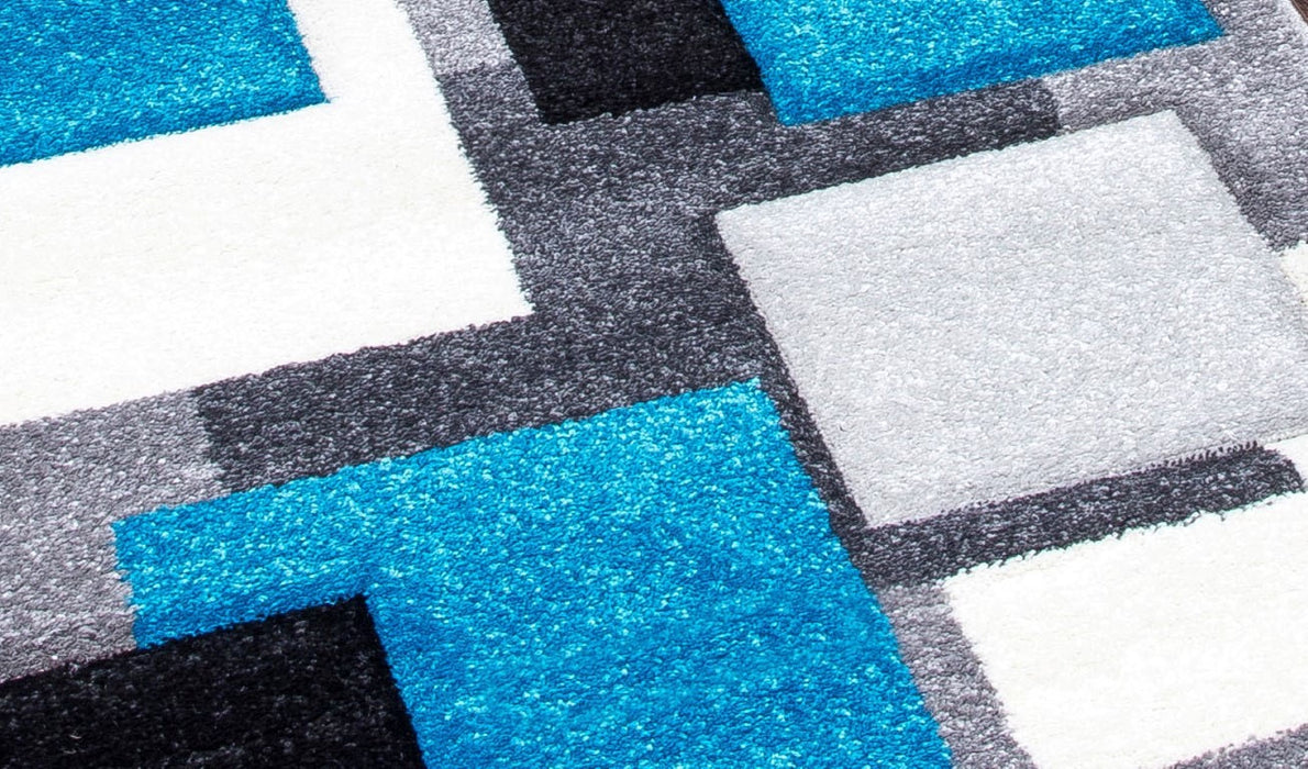 Teal Grey Modern Squares Geometric Rug - Tempo