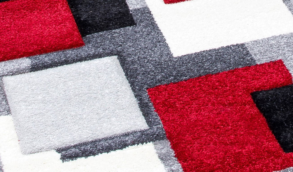 Tempo Squares Runner Rug - Black/Grey/Red