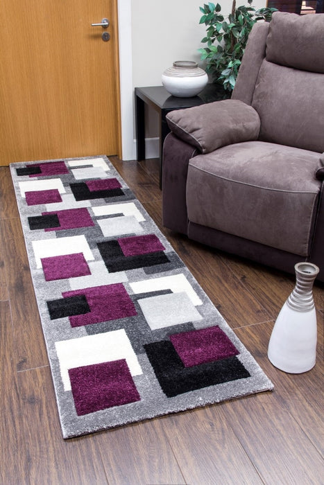 Tempo Squares Runner Rug - Black/Grey/Purple