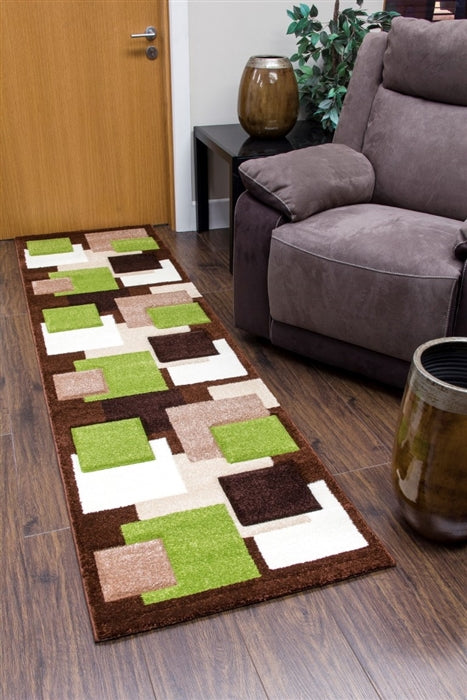 Tempo-squares-Runner Rug-Brown-Green