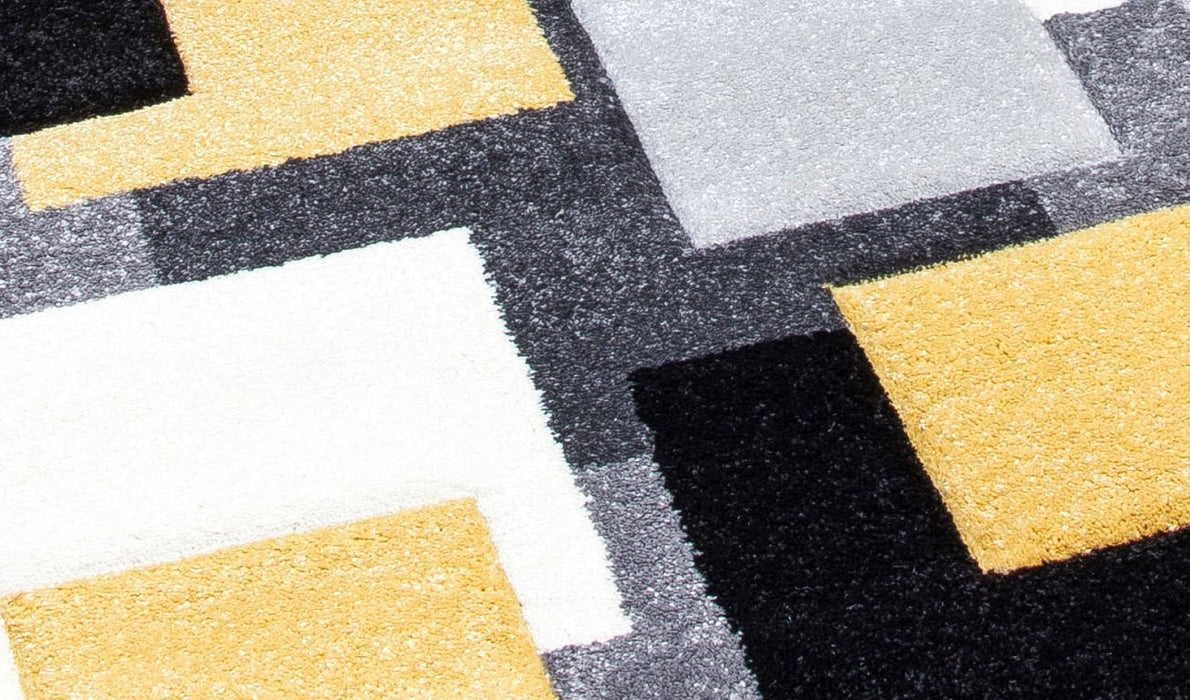 Tempo Squares Runner Rug - Black/Grey/Yellow