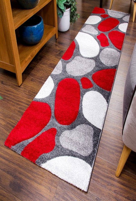 Pebbles Runner Rug - Grey/Red