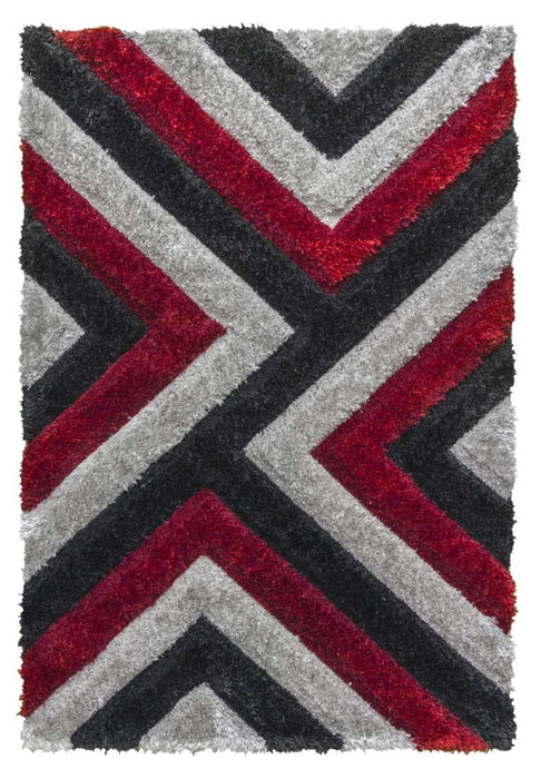 Luxus Cascade - 3D Shaggy Rug - Grey/Red