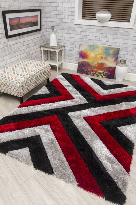 Luxus Cascade - 3D Shaggy Rug - Grey/Red