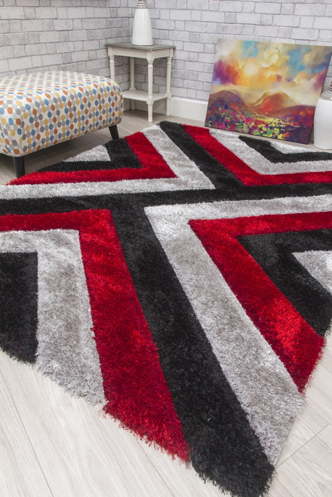 Luxus Cascade - 3D Shaggy Rug - Grey/Red