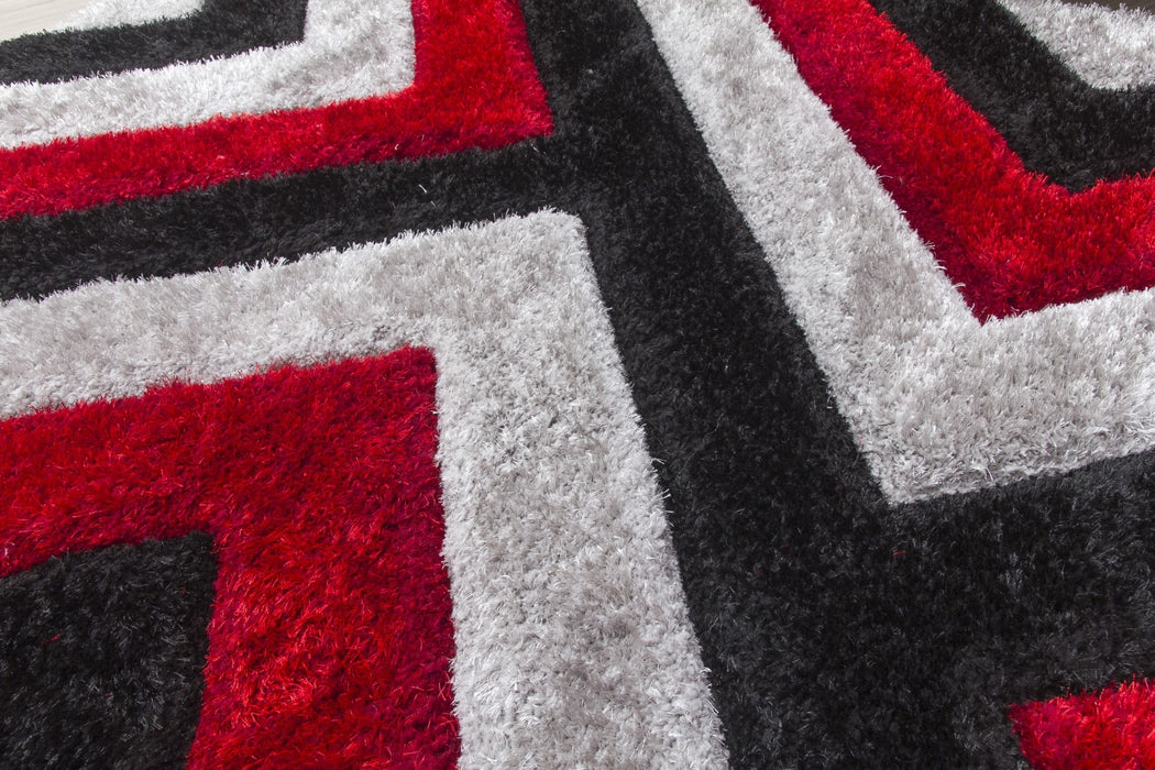 Luxus Cascade - 3D Shaggy Rug - Grey/Red