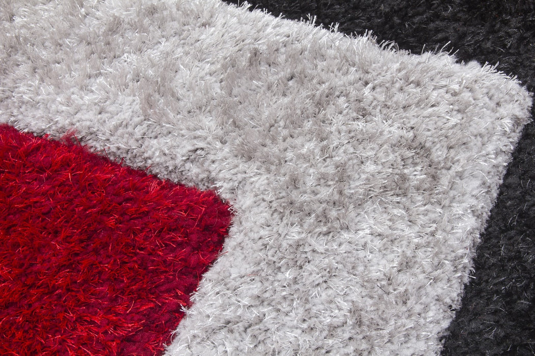 Luxus Cascade - 3D Shaggy Rug - Grey/Red