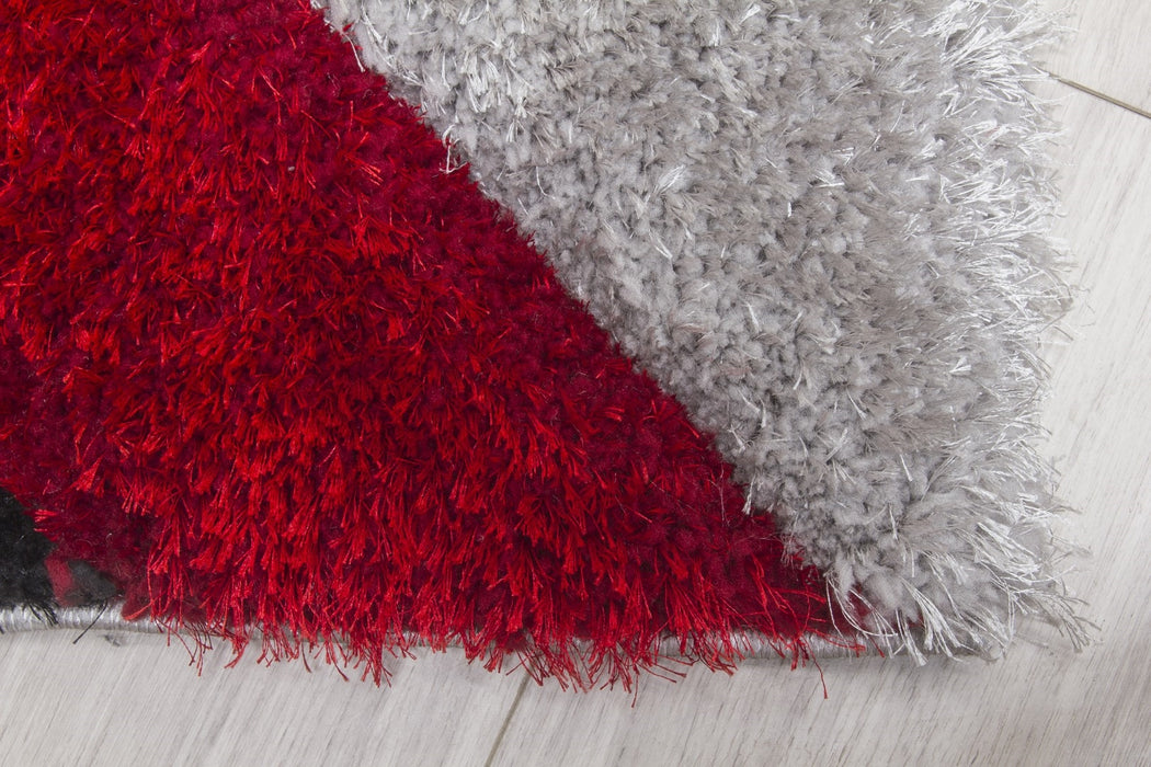 Luxus Cascade - 3D Shaggy Rug - Grey/Red