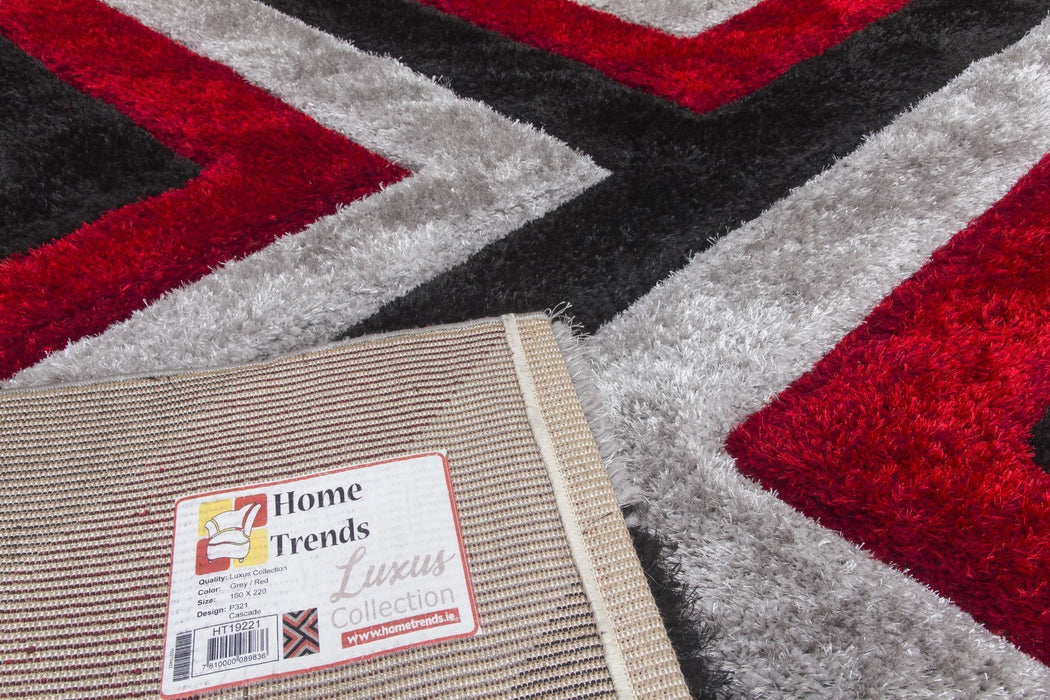 Luxus Cascade - 3D Shaggy Rug - Grey/Red