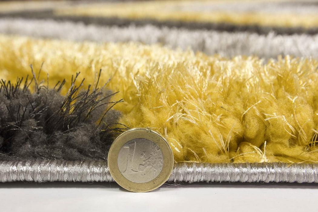 Luxus Cascade - 3D Shaggy Rug - Grey/Yellow