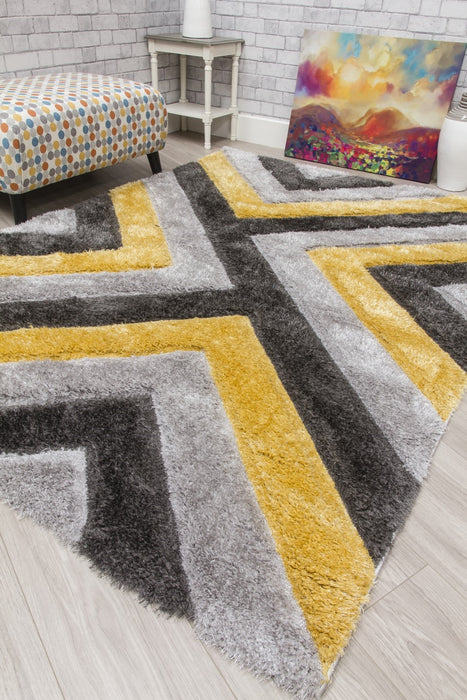 Luxus Cascade - 3D Shaggy Rug - Grey/Yellow