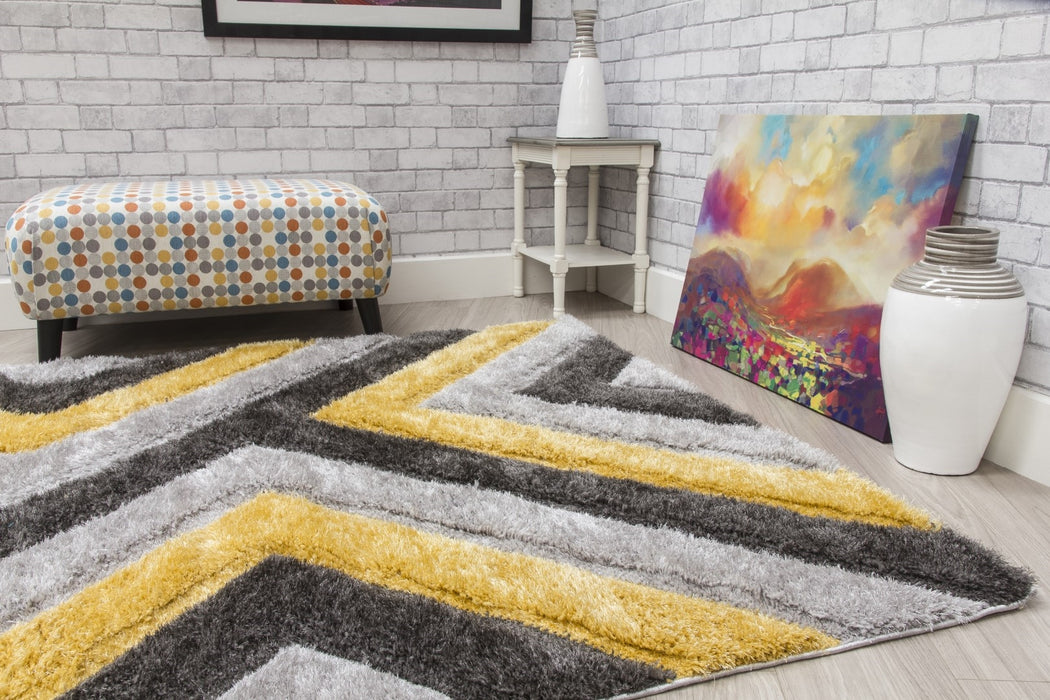 Luxus Cascade - 3D Shaggy Rug - Grey/Yellow