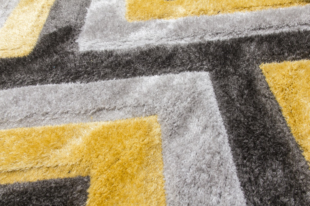 Luxus Cascade - 3D Shaggy Rug - Grey/Yellow