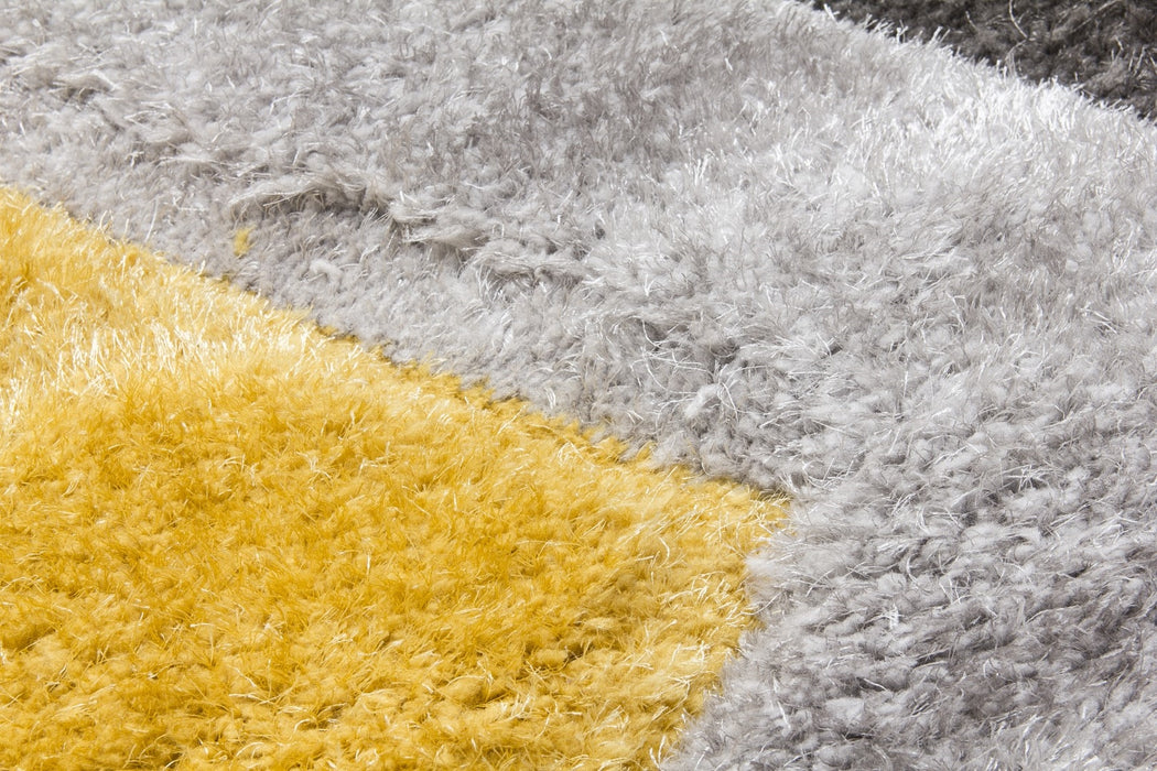 Luxus Cascade - 3D Shaggy Rug - Grey/Yellow