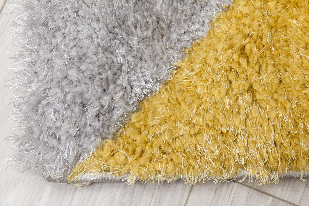 Luxus Cascade - 3D Shaggy Rug - Grey/Yellow